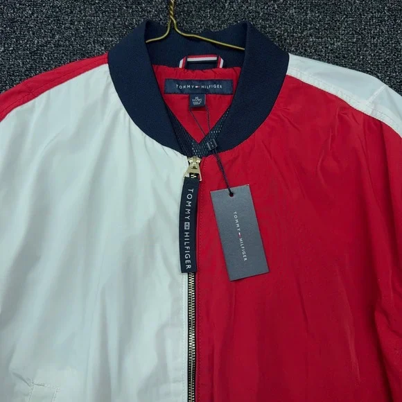 Tommy Hilfiger Mens Colorblock Bomber Jacket Red White Navy J9AJ0451 XL NWT